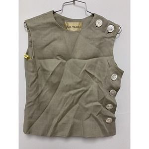 Vintage Teal Traina New York Beige Waist Coat Style Top Small